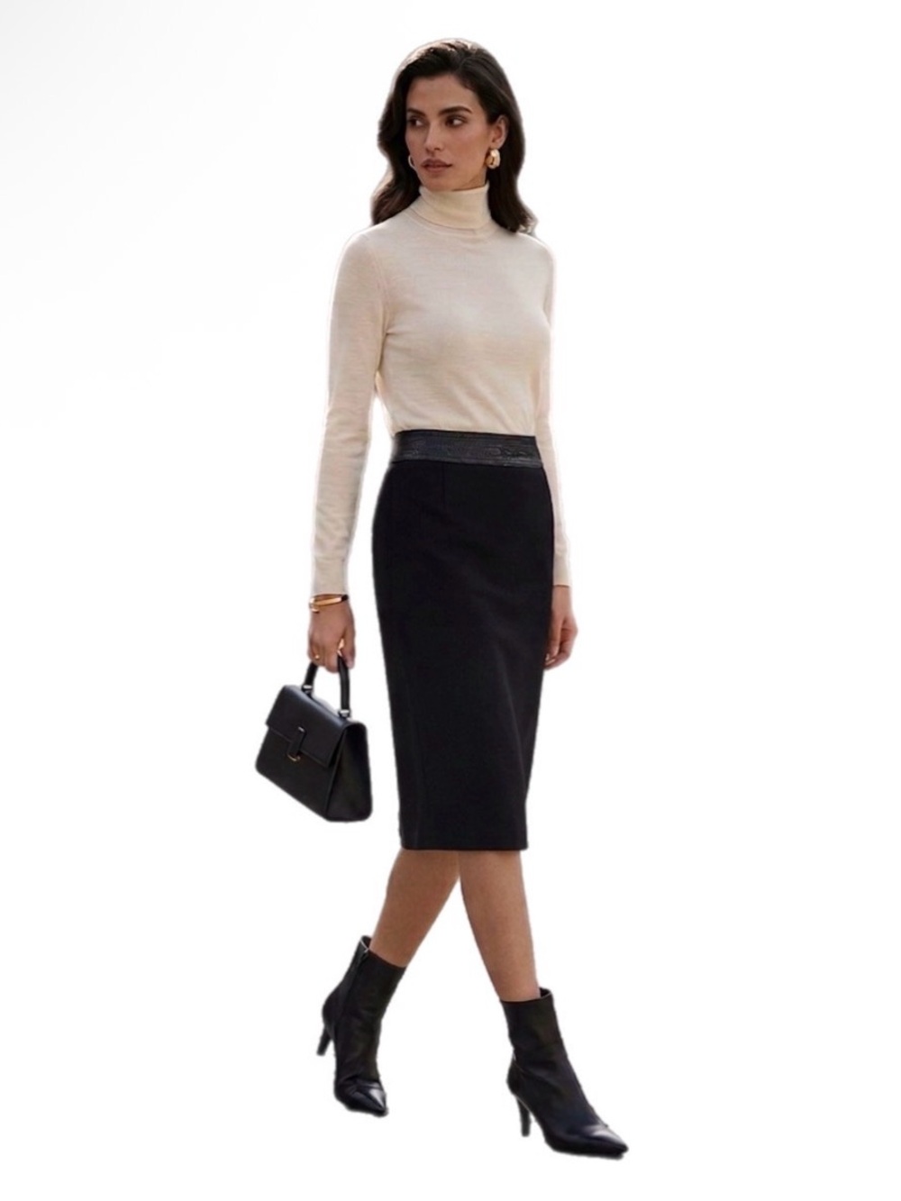 Y2K 6 Sharagano Women’s Black Pencil Skirt with Faux Leather Business Casual
